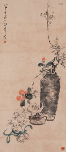 Chinese Painting Of Tabletop Decorating Flowers And Ornaments