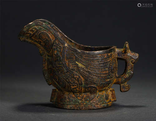 Chinese Engraved Beast Pattern Bronze Cup