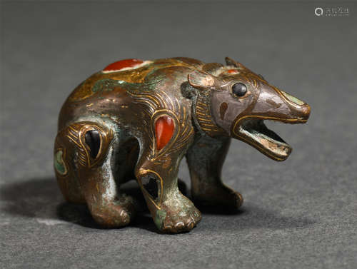 Chinese Silver And Gold Decorated Bronze Beast Ornament