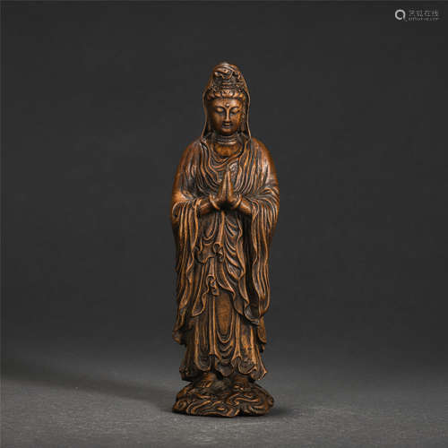 Chinese Agarwood Carved Standing Bodhisattva