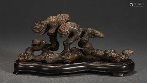 Chinese Agarwood Carved Lingzhi Shape Ornament