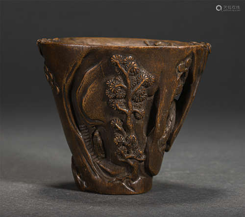 Chinese Agarwood Carved Landscape Cup