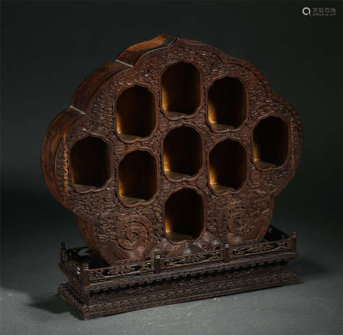 Chinese Red Sandalwood Carved Buddha Niche