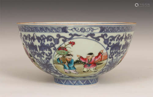 Chinese Blue White Famille Rose Figure Story Bowl