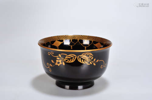 日本大漆金莳绘山水纹碗