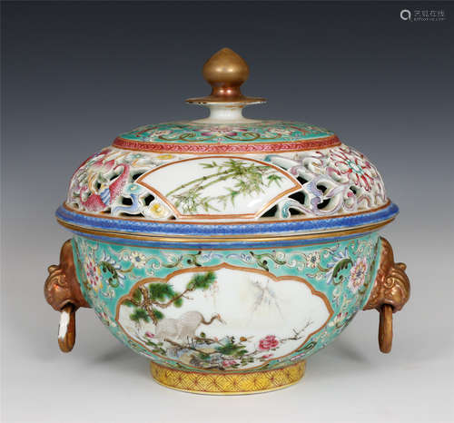 Chinese Enamel-Painted Hollow Engraving Incense Burner