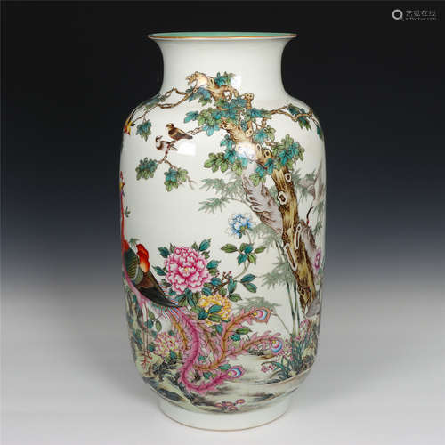 Chinese Famille Rose Flower Bird Porcelain Vase