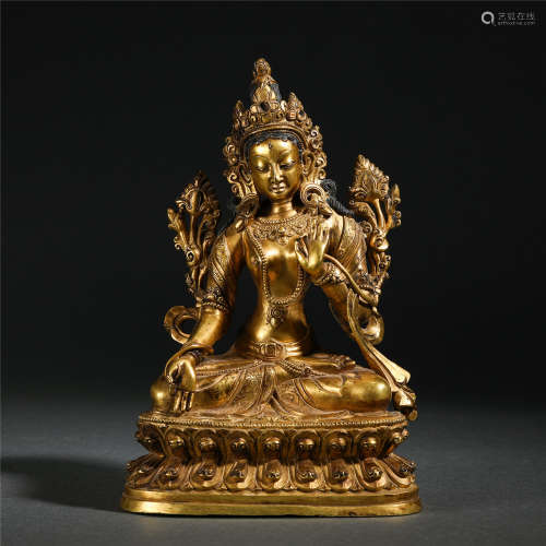 Chinese Gilt Bronze Tibetan Buddha Statue