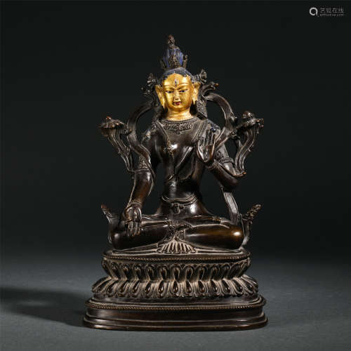 Chinese Bronze Tibetan Buddha Statue Who Has Gilt Bronze Face