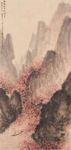 Chinese Painting Of Elegant Scholar On The River Among Mountain