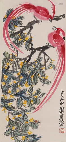 Chinese Hanging Scroll Painting Of Flowers And Birds