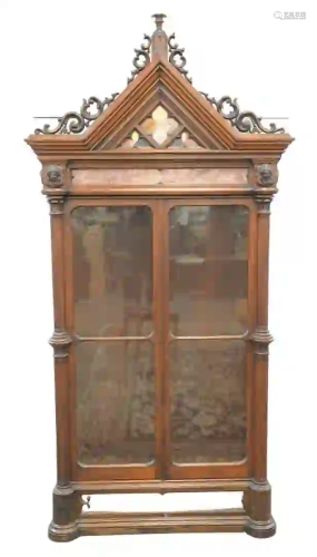 Victorian Walnut Gothic Cabinet having pierced carved