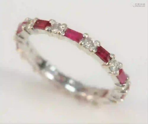 18 Karat White Gold Ruby and Diamond Band size 6