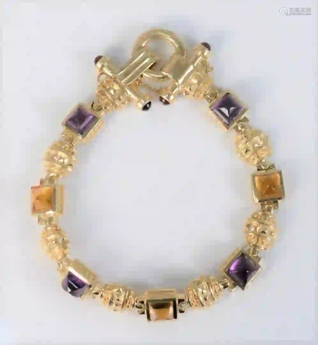 14 Karat Gold Bracelet set with square amethyst and