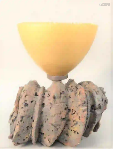 Adrian Saxe (b. 1943) gold bowl on Raku fired ceramic,