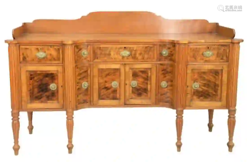 Sheraton Tiger Maple Sideboard having gallery back on