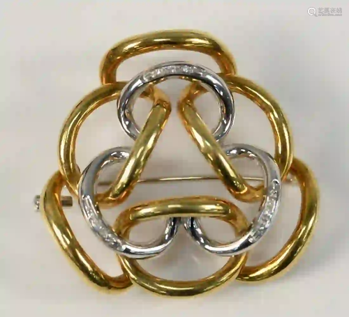 18K White and Yellow Gold Freeform Brooch set with