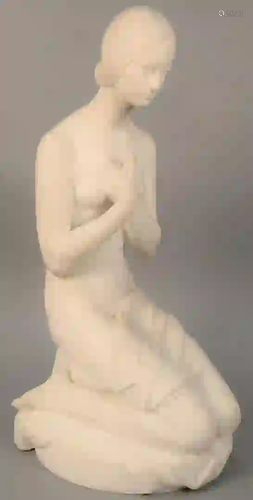 Marble Sculpture girl kneeling with crossed arms