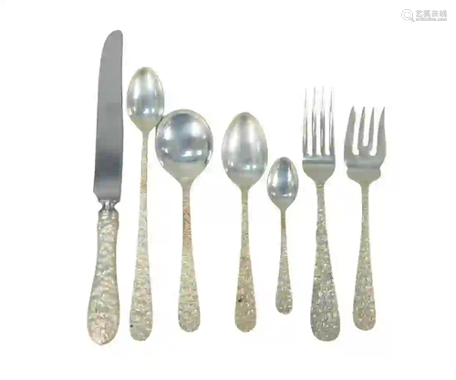 108 Piece Stieff Sterling Silver Repousse Flatware Set