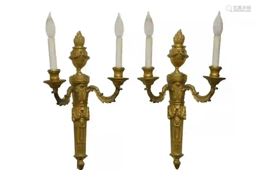 Pair of Neoclassical Style Gilt Bronze Wall Sconces