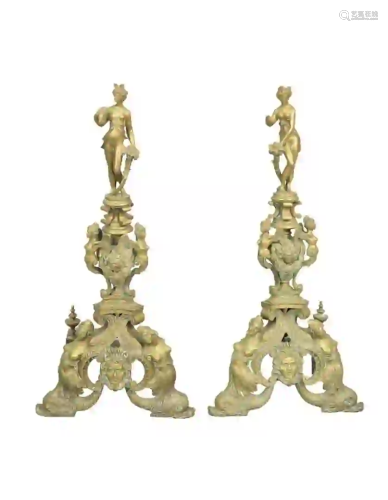 Pair of Brass Figural Andirons having partially clad