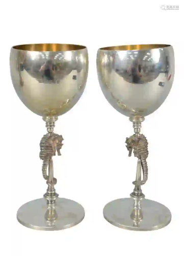 Jocelyn Burton set of ten silver goblets on seahorse