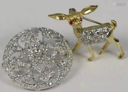 Two Brooches 14 Karat Yellow Gold Deer Brooch set with