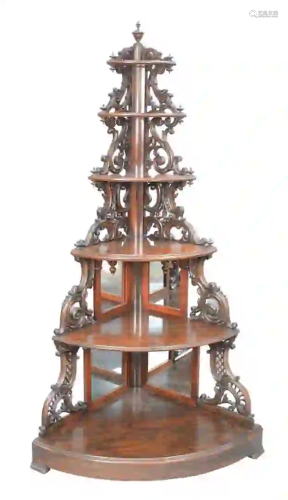 Rosewood Victorian Corner Etagere six shelves with