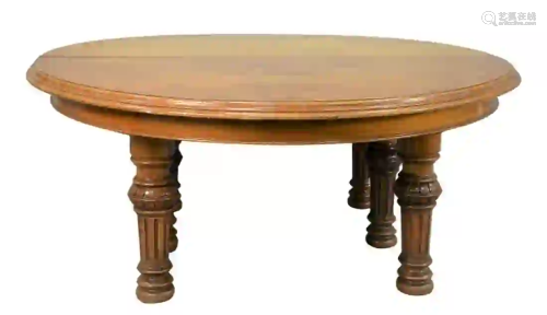 Gillows Round Burled and Figured Walnut Dining Table