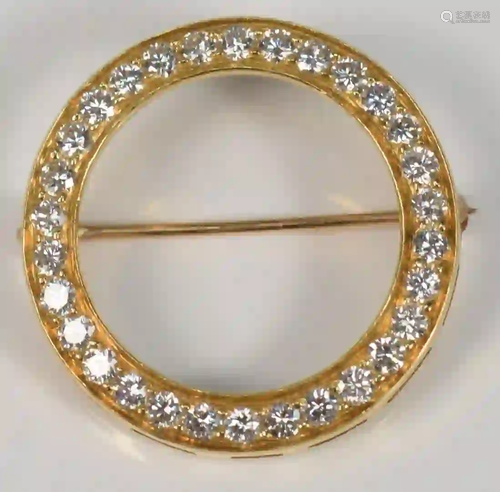 18 Karat Gold Circular Pin set with thirty diamonds