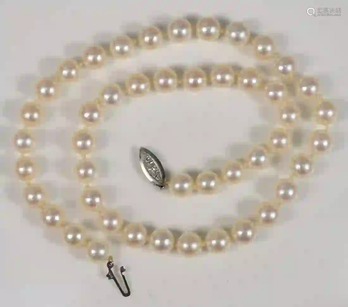 Single Strand of Pearls with 14 karat white gold clasp