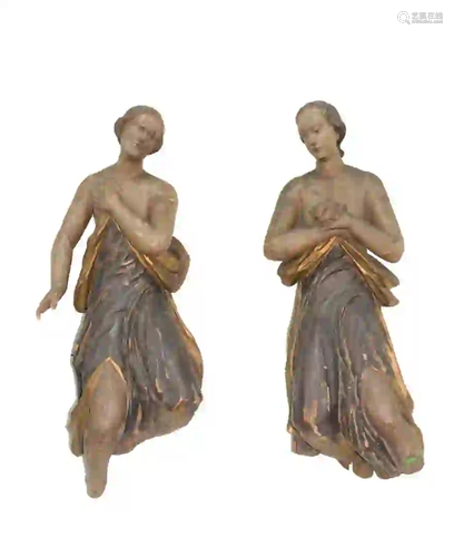 A Pair of Large Italian Religious Figures polychrome,