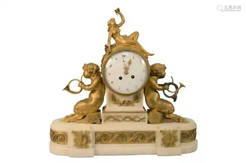 French Figural Marble Bronze Mantle Clock having nude