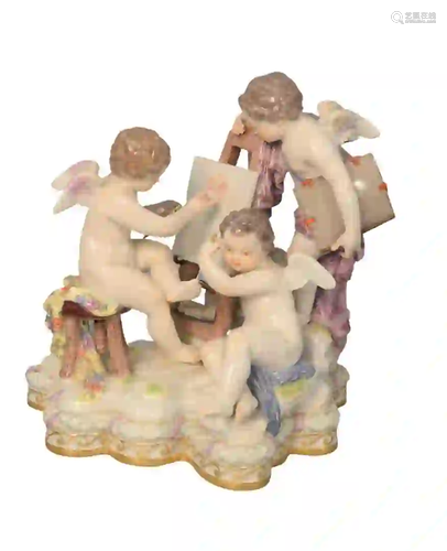 Meissen Porcelain Figural Group having three winged