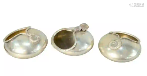 Three Jocelyn Burton Silver Open Salts round form, two