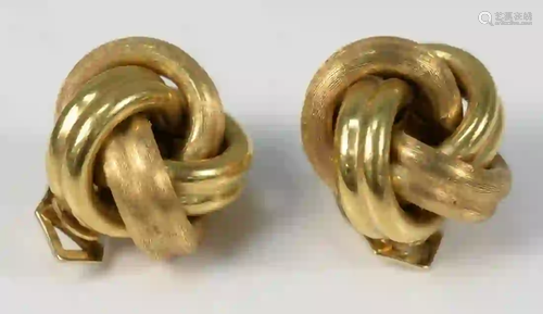 18K Yellow Gold Earrings stamped 18K Italy, knot shaped