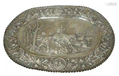 Silver Embossed Tray with Don Quixote on Donkey and
