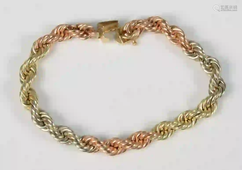 14 Karat Gold Twist Bracelet tri-color gold length 7