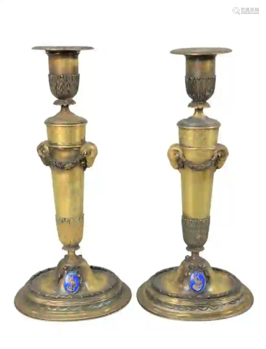 Pair of Silver Candlesticks gold wash having rams head