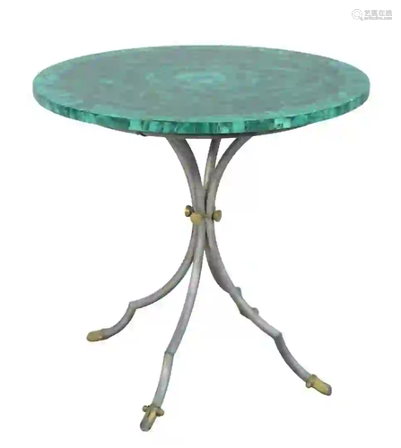 Malachite Top Round Table with iron brass trimmed base