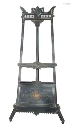 Aesthetic Ebonized Easel with carved crane, incised