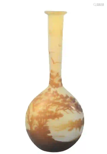 Galle Cameo Art Glass Vase bottle form with landscape