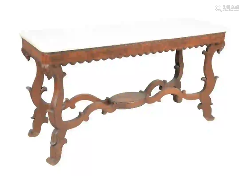 Victorian Hall Table having white marble top, frame