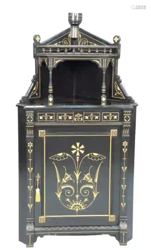 Aesthetic Ebonized Corner Cabinet with gilt incised