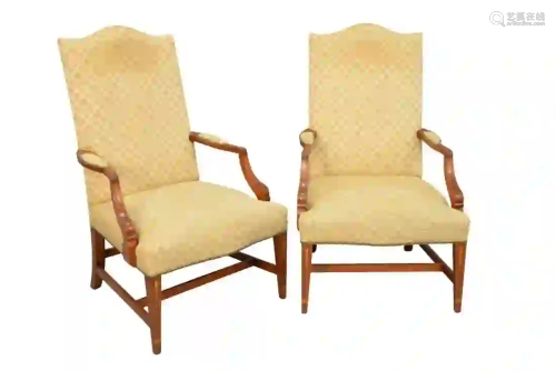 Pair Margolis Federal Style Mahogany Upholstered Chairs