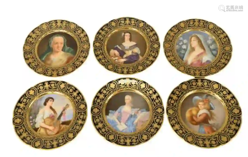 Set of Six German Porcelain Portrait Plates having