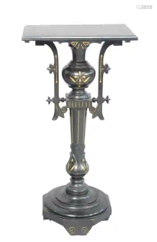 Aesthetic Ebonized Pedestal with gold incised lines
