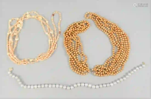 Three Pearl Necklaces including one light grey, with