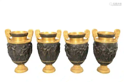 Set of Four Bronze Urns having gilt bronze handles