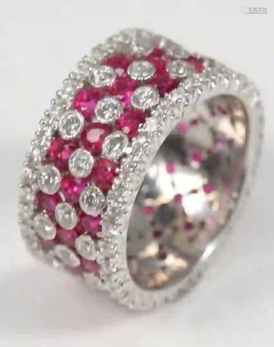 18 Karat White Gold Wide Band set with rubies,